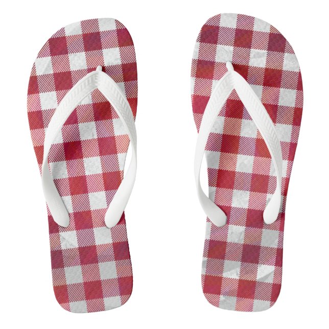 Buffalo Plaid Red and White Flip Flops (Footbed)