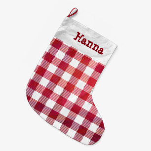 Buffalo Plaid Red and White Large Christmas Stocking
