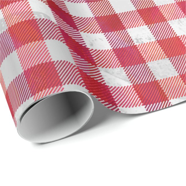 Buffalo Plaid Red and White Wrapping Paper (Roll Corner)