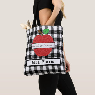 Buffalo Plaid Red Apple Teacher Appreciation  Tote Bag
