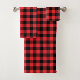 Buffalo Plaid Red Black Check Bath Towel Set