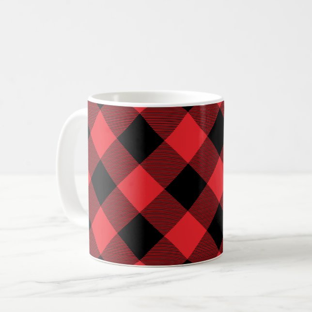 Buffalo Plaid Red Black Check Coffee Mug (Front Left)