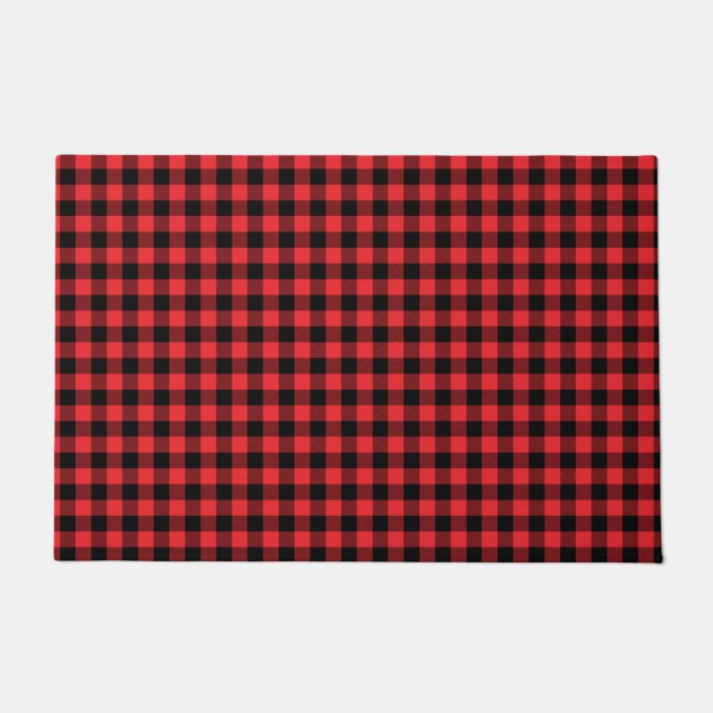 Buffalo Plaid Red Black Check Doormat (Front)