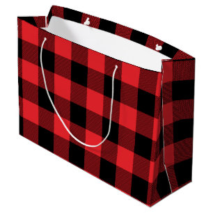 Buffalo Plaid Red Black Check Large Gift Bag
