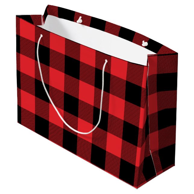 Buffalo Plaid Red Black Check Large Gift Bag (Back Angled)