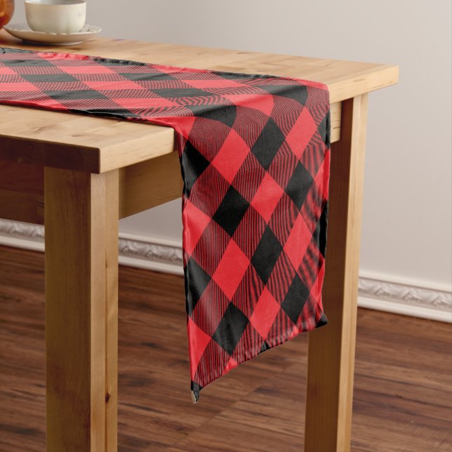 Buffalo Plaid Red Black Check Long Table Runner (In Situ)
