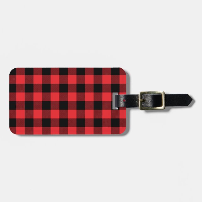Buffalo Plaid Red Black Check Luggage Tag (Front Horizontal)
