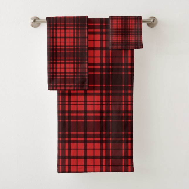 Buffalo plaid red black check lumberjack pattern bath towel set (Insitu)