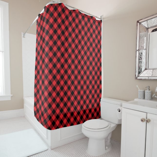 Buffalo Plaid Red Black Check Shower Curtain (In Situ)