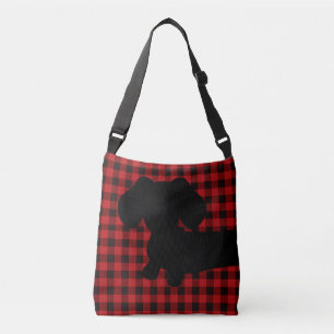 Buffalo Plaid Red & Black Dachshund Messenger Bag