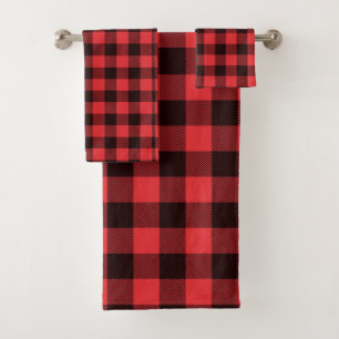 Buffalo Plaid Red Black Pattern Bath Towel Set