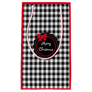 Buffalo Plaid Red Bow Merry Christmas Small Gift Bag