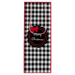 Buffalo Plaid Red Bow Merry Christmas  Wine Gift Bag