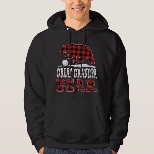 Buffalo Plaid Red Christmas Great Grandpa Bear Paj Hoodie (Front)