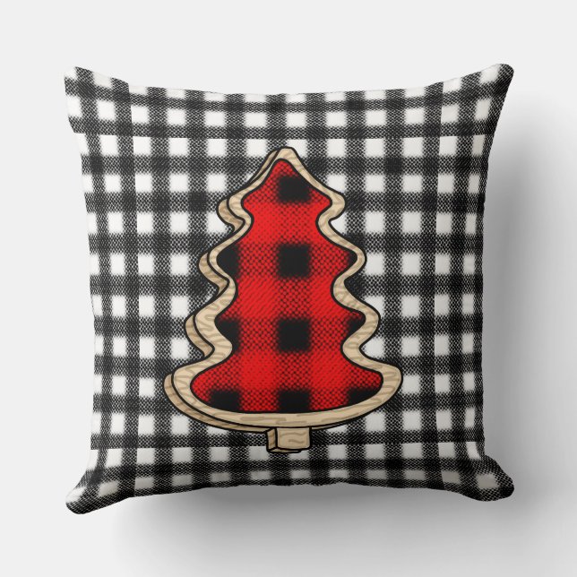 Buffalo Plaid, Red Gingham Christmas Trees    Cushion (Back)