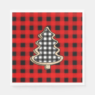 Buffalo Plaid, Red Gingham Christmas Trees Napkin