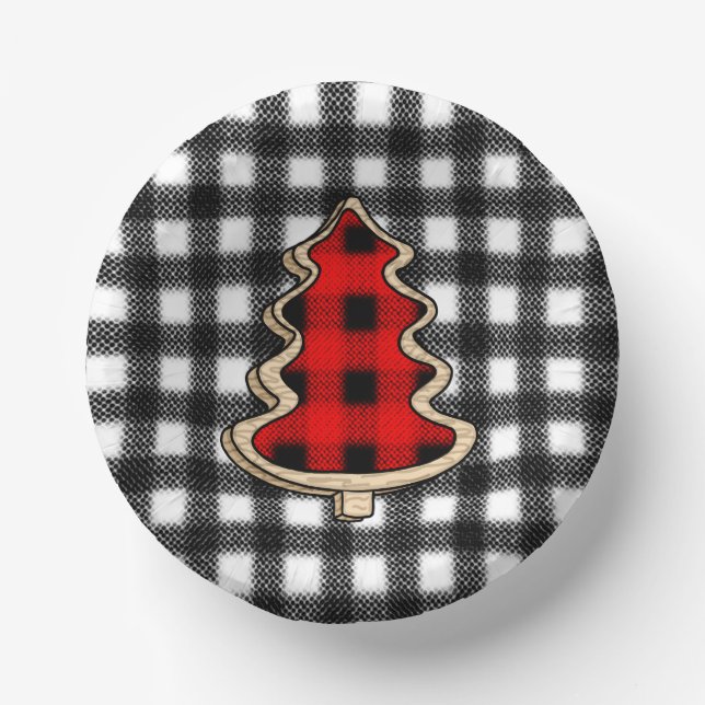 Buffalo Plaid, Red Gingham Christmas Trees   Paper Plate (Front)