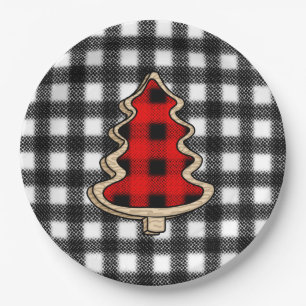 Buffalo Plaid, Red Gingham Christmas Trees   Paper Plate