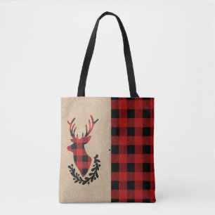 Buffalo Plaid Red Rustic Stag Tote Bag