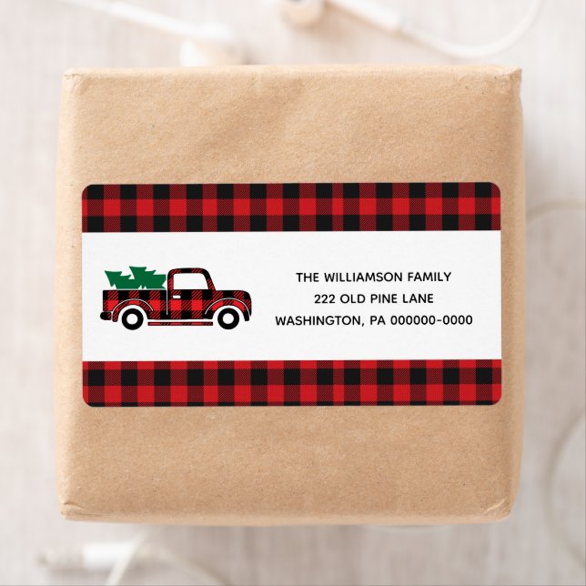 Buffalo Plaid Red Vintage Truck Christmas Shipping (Insitu)