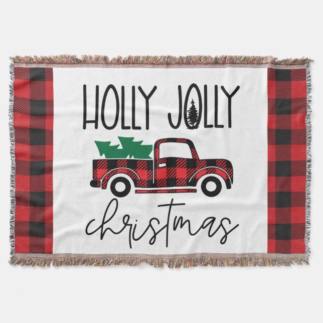 Buffalo Plaid Red Vintage Truck Christmas  Throw B (Front)
