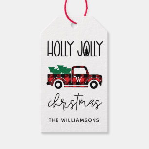 Buffalo Plaid Red Vintage Truck Tree Monogrammed  Gift Tags