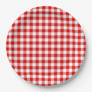 Buffalo Plaid Red White Classic Holiday Picnic Fun Paper Plate