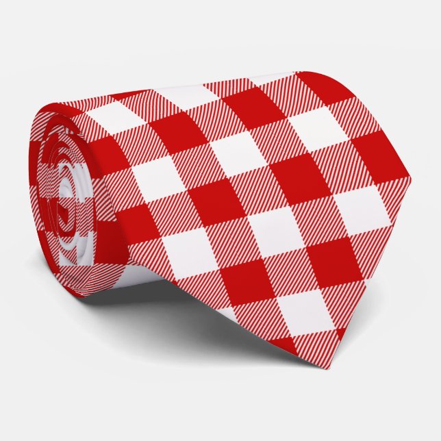 Buffalo Plaid Red White Tie (Rolled)