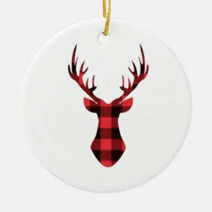 Buffalo Plaid Reindeer Christmas Ceramic Tree Decoration