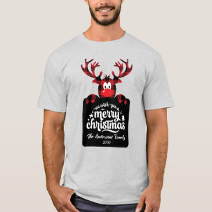 Buffalo Plaid Reindeer Customised Christmas Family T-Shirt