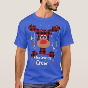 Buffalo Plaid Reindeer Electrician Crew Merry Chri T-Shirt