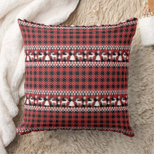 Buffalo Plaid Reindeer Fair Isle Cushion