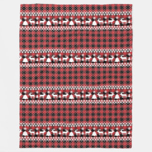 Buffalo Plaid Reindeer Fair Isle Fleece Blanket