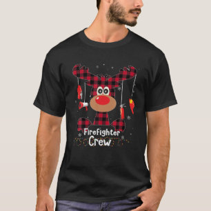 Buffalo Plaid Reindeer Firefighter Crew Merry Chri T-Shirt