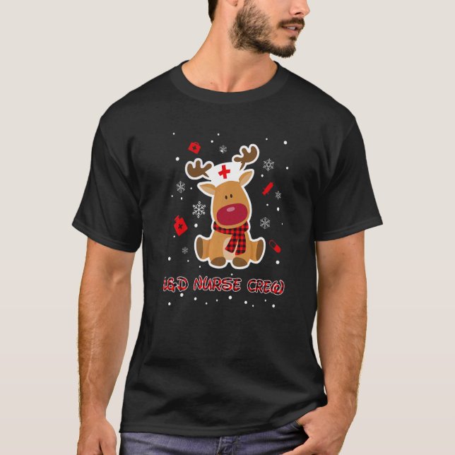 Buffalo Plaid Reindeer L&d Nurse Crew Nursing Xmas T-Shirt (Front)