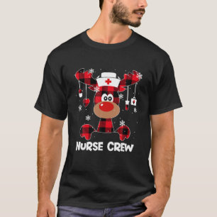 Buffalo Plaid Reindeer Nurse Crew Nursing T-Shirt