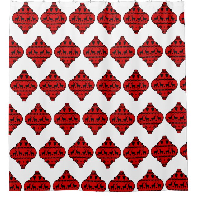 Buffalo Plaid Reindeer Ornament Shower Curtain (Front)