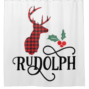 Buffalo Plaid Reindeer Rudolph Shower Curtain