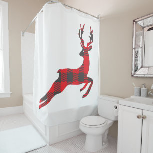 Buffalo Plaid Reindeer Shower Curtain