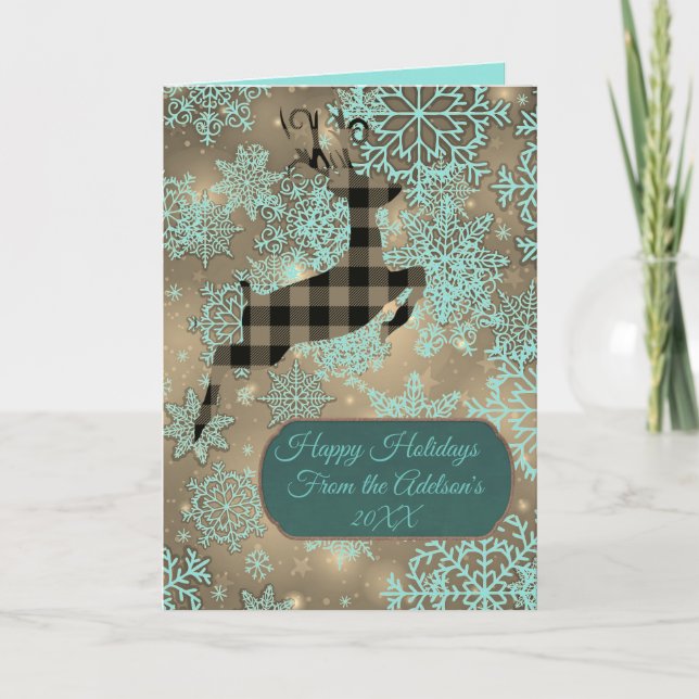 Buffalo Plaid Reindeer Snowflakes Folded Card (Front)