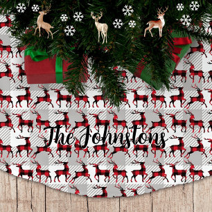Buffalo Plaid Reindeers on Grey Buffalo Plaid Brushed Polyester Tree Skirt