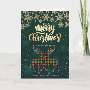Buffalo Plaid Reindeers Snowflakes Christmas Holiday Card