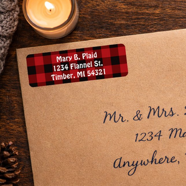 Buffalo Plaid Return Address Labels (Flannel plaid return address label for envelopes)