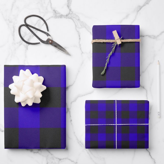Buffalo Plaid Rob Roy Check Blue Plaid Pattern Wrapping Paper Sheet (Front)