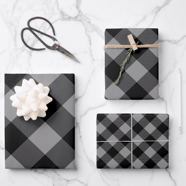 Buffalo Plaid Rob Roy Check Grey Plaid Pattern Wrapping Paper Sheet (Front)