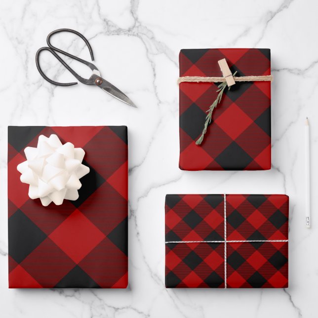 Buffalo Plaid Rob Roy Check Red Plaid Pattern Wrapping Paper Sheet (Front)