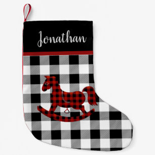 Buffalo Plaid Rocking Horse Christmas Stocking