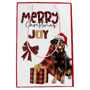 Buffalo Plaid Rottweiler Dog Christmas Medium Gift Bag