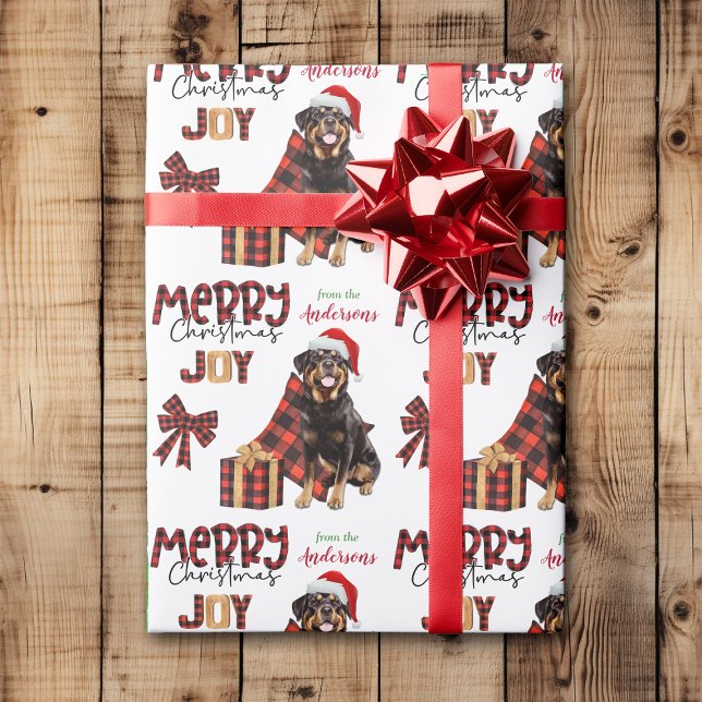 Buffalo Plaid Rottweiler Dog Christmas Wrapping Paper (Creator Uploaded)