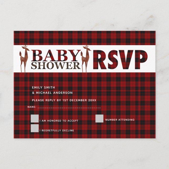 Buffalo Plaid RSVP BABY SHOWER Invitation Postcard (Front)